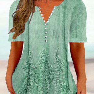 Plus Size V Neck Loose Casual Shirt, TOPS, color:Green|size:4X, Noracora