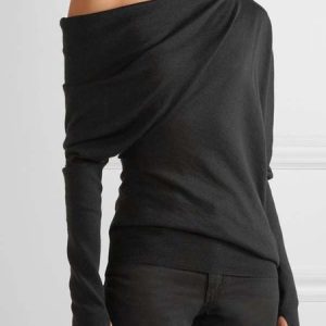 Casual One Shoulder Daily Top, Tees, color:Black|size:XXL, Stylewe