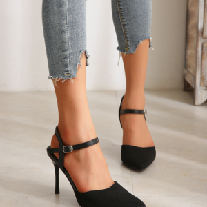 Black Velvet Stiletto Back Empty Shoes, Heels, color:Black|size:43, Stylewe