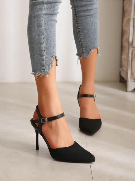 Black Velvet Stiletto Back Empty Shoes, Heels, color:Black|size:43, Stylewe