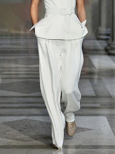 Daily Elegant Plain Regular Fit Fashion Pants, Pants, color:White|size:XXL, Stylewe