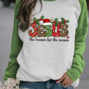 Casual Crew Neck Painting Sweatshirt, Hoodies & Sweatshirts, color:White-green|size:3XL, Noracora