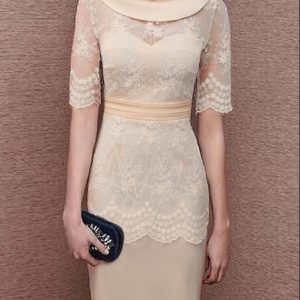 Elegant Lace Plain Regular Fit Dress, Formal Dresses, color:Apricot|size:XXL, JustFashionNow