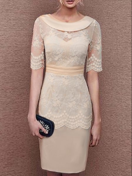 Elegant Lace Plain Regular Fit Dress, Formal Dresses, color:Apricot|size:XXL, JustFashionNow