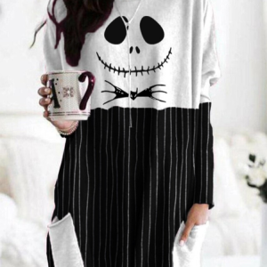 Halloween skull comfortable loose and casual dress, Short, color:Black|size:3XL, Noracora