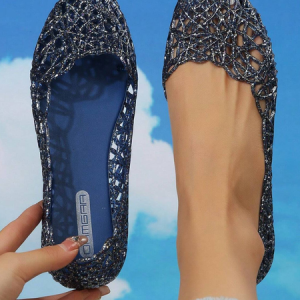 Casual Hollow Out Waterproof Flat Shallow Shoes, Flats, color:Blue|size:41, JustFashionNow
