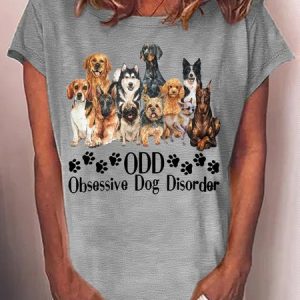 Women's Casual ODD - Obsessive Dog Disorder T-Shirt, color:Gray|size:3XL, Lilicloth.com