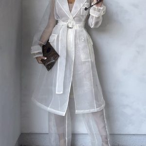 Lapel Collar Plain Elegant Long sleeve Kimono, Kimonos, color:White|size:XXL, Stylewe