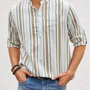 Casual Stand Collar Color Block Regular Sleeve Shirt, Shirts ＆ Blouse, color:As Picture|size:3XL, JustFashionNow