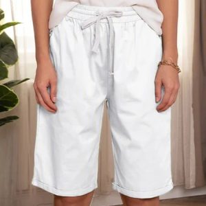 JFN Elastic Waist Solid Causal Pockets Shorts, Shorts, color:White|size:XXL, JustFashionNow