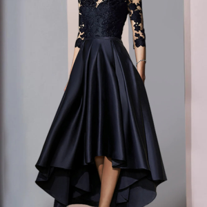 Elegant Lace Plain Boat Neck Dress, Formal Dresses, color:Dark Blue|size:XXL, JustFashionNow