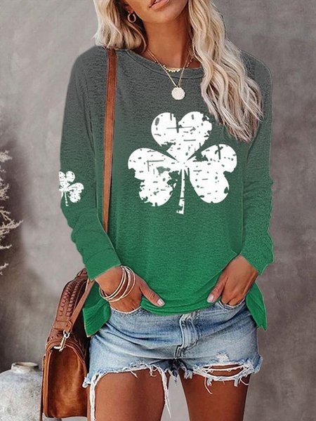 Women's Shamrock Long Sleeve Tee T-shirt Crew Neck Casual Spring/Fall Top, JustFashionNow T-Shirts, color:Green|size:XXL,