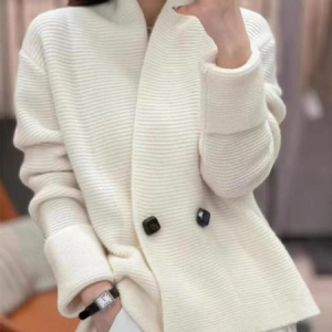 Casual Buckle Plain Stand Collar Cardigan, Cardigans, color:White|size:XXL, Stylewe