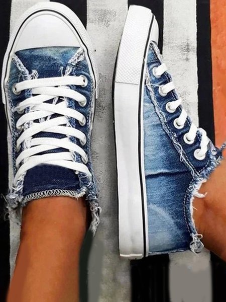 JFN Canvas Flat Heel Casual Flats Sneakers&athletic Flats, Sneakers, color:Deep Blue|size:US 11, JustFashionNow