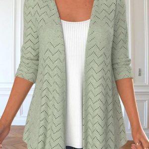 Casual Plain Hollow Out Two-Piece Set, Suit Set, color:Green|size:XXL, JustFashionNow