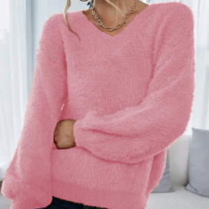 Women Yarn/Wool Yarn Plain Long Sleeve Comfy Casual Sweater, Sweaters, color:Light Pink|size:M, Noracora