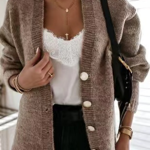 Plain Casual Sweater Coat, Sweaters, color:Coffee|size:XXL, JustFashionNow