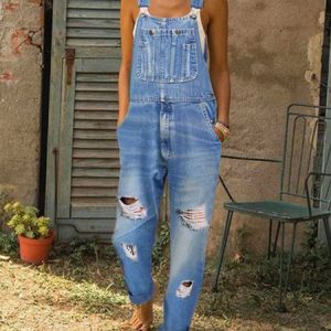 Daily Casual Distressed Denim Overalls Urban Women's Clothing, Jumpsuits＆Rompers, color:Light Blue|size:3XL, JustFashionNow