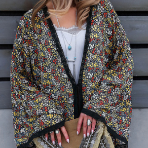 Long Sleeve Floral Regular Loose Coat For Women, Coats, color:Black|size:XL, Noracora