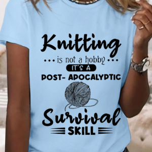 Women's Knitting Is Not A Hobby Cotton Simple Text Letters T-Shirt, color:Light Blue|size:3XL, Lilicloth.com