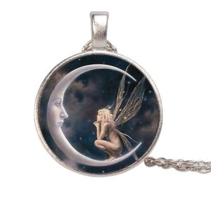 Time Gem Moon Angel Necklace, Necklace, color:Silver|size:One-size, catalog Noracora shop
