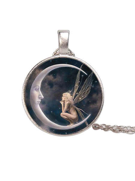 JFN Time Gem Moon Angel Necklace, Necklaces, color:Silver|size:One-size, JustFashionNow