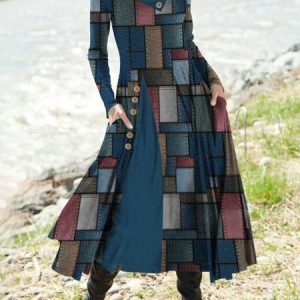 Casual Buttoned Wool/Knitting Asymmetrical Dress, Dresses, color:Denim Blue|size:XXL, JustFashionNow