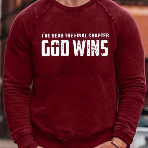 Men God Wins Letters Simple Crew Neck Cotton-Blend Sweatshirt, color:Red|size:3XL, Lilicloth.com