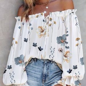 Floral Vacation Cold Shoulder Regular Fit Shirt, Blouses and Shirts, color:White|size:XXL, Stylewe