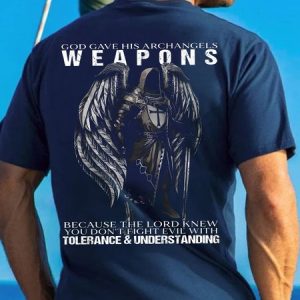 Men's God Gave His Archangels Weapons Funny Graphic Print Crew Neck Text Letters Casual T-Shirt, color:Purplish blue|size:3XL, Lilicloth.com