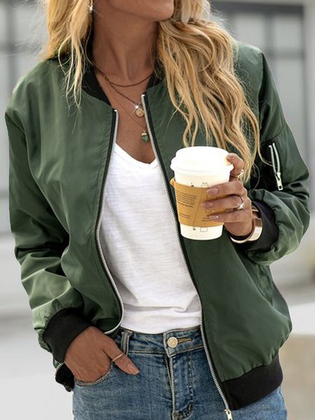 Casual Plain Crew Neck Regular Fit Jacket, Jackets, color:darkgreen|size:3XL, JustFashionNow