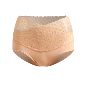 Lace Splicing Receiving Abdomen Hip Raise High Waist Briefs Plus Size, Panties, color:Apricot|size:3XL, JustFashionNow