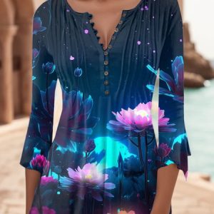 Casual Plants V neck T-Shirt, T-Shirts, color:Color10|size:3XL, JustFashionNow