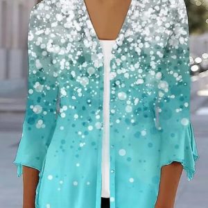 V Neck Loose Polka Dots Casual Shirt, Shirts & Blouses, color:Blue|size:XXL, JustFashionNow