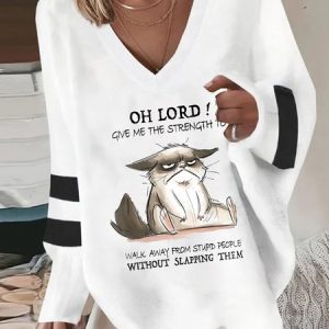 Casual V Neck Text Letters Sweatshirt, Hoodies & Sweatshirts, color:White|size:XXL, Noracora
