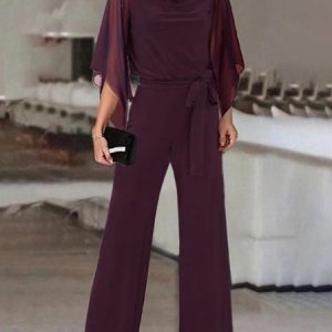Three Quarter Sleeve Loose Long Party Casual Plain Natural For Women, Sets, color:Wine Red|size:3XL, Noracora