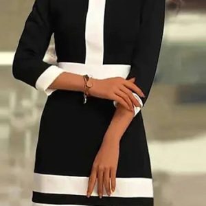 Special Round Neck Mini Dress, Dresses, color:Black-white|size:XXL, JustFashionNow