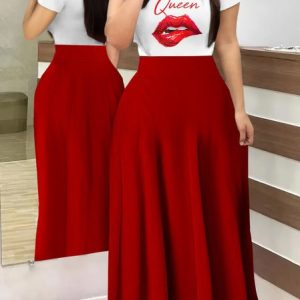 Regular Fit Casual Mouth Printing Text Letters Dress, Dresses, color:Color2|size:3XL, JustFashionNow