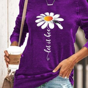 Casual Crew Neck Floral Sweatshirt, Hoodies & Sweatshirts, color:Purple|size:3XL, Noracora
