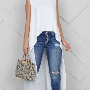 Plain Crew Neck Casual Loose Shirt, Blouses and Shirts, color:White|size:XS, Stylewe