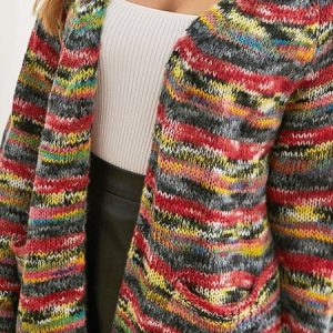 Casual Abstract V Neck Regular Fit Cardigan, Sweaters, color:XXL|size:Multicolor, JustFashionNow