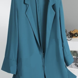 Plain Lapel Collar Casual Blazer, Blazers, color:Blue|size:XXL, JustFashionNow