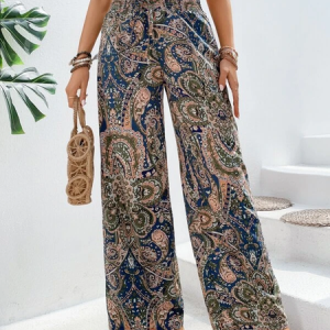 Boho Cashew Flowers Pants, Pants, color:Blue|size:XXL, JustFashionNow