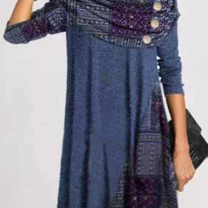 Cotton Round Neck Long Sleeve Knitting Tunic Dress, Short, color:Blue|size:3XL, catalog Noracora shop