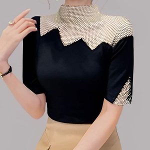 Half Turtleneck Elegant Regular Fit Shirt, Blouses and Shirts, color:Black|size:XXL, Stylewe