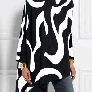 Crew Neck Long sleeve Urban Loose Geometric Top, Blouses and Shirts, color:Black|size:XS, Stylewe