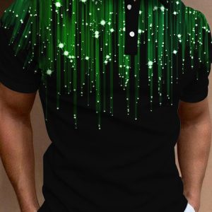 Regular Fit Regular Sleeve Printing Casual Polo Shirt, Polos, color:Green|size:3XL, JustFashionNow