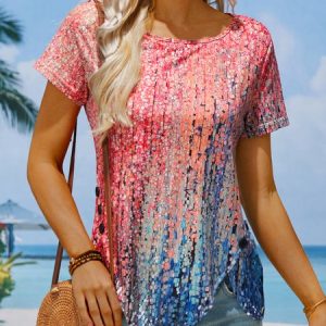 Ombre Elegant Regular Fit T-Shirt, Shirts & Blouses, color:Red|size:XXL, JustFashionNow