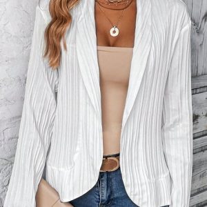 Casual Plain Lapel Collar Kimono, Cardigans, color:White|size:XXL, JustFashionNow