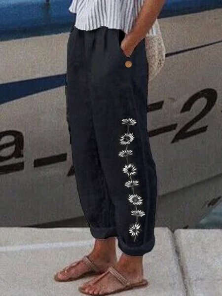 Women's Linen Pants Trousers Baggy Dandelion Print Pant Full Length Cotton And Linen Side Pockets Baggy, Pants, Roselinlin - Online Catalog